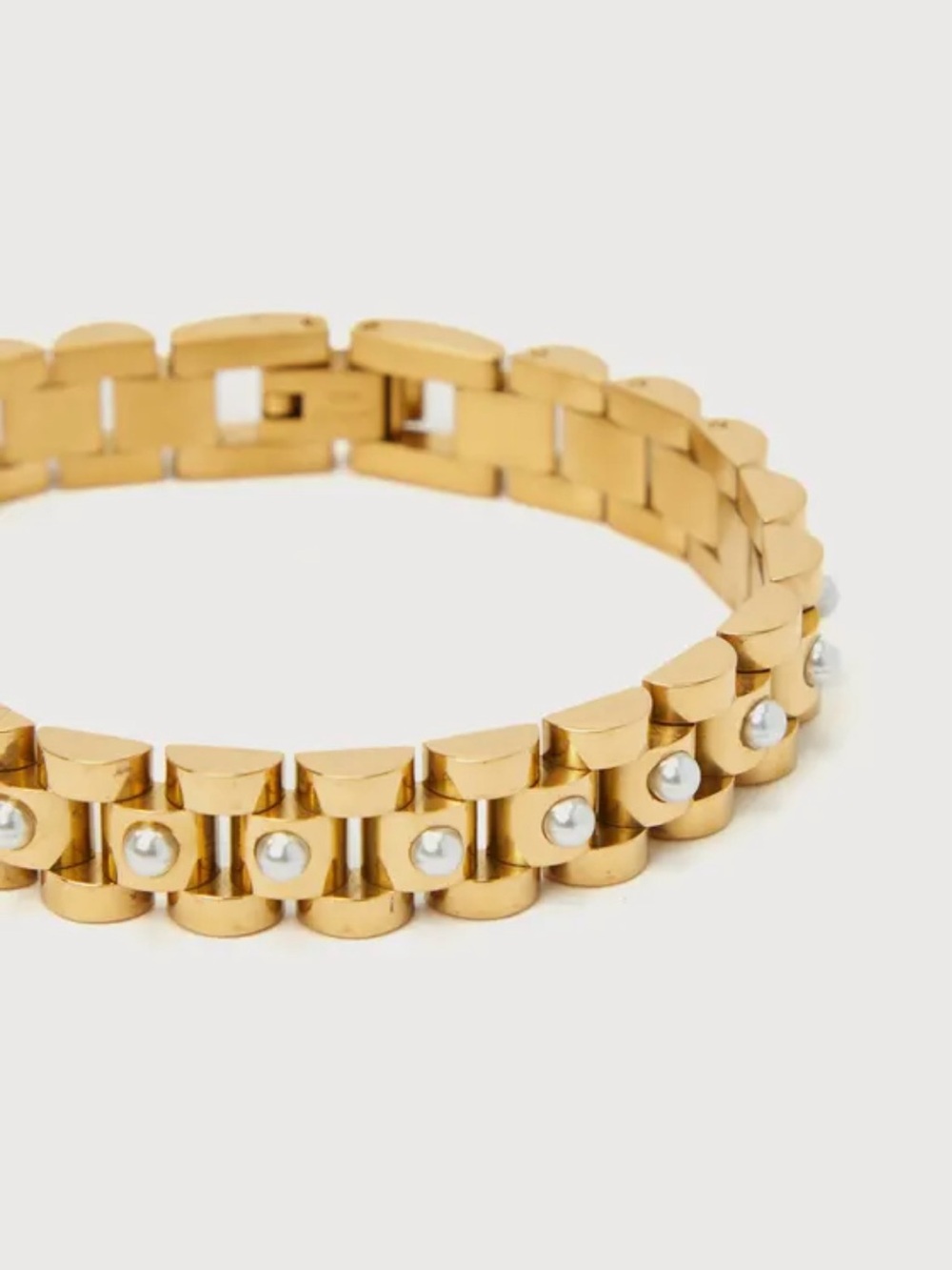 Gold Plated K18 Link Bracelet with Pearl Accents